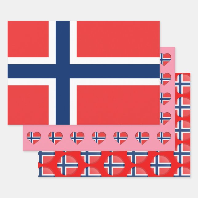 Norway Flag, Heart & Norwegian Fashion /Gift Set Wrapping Paper Sheets (Set)