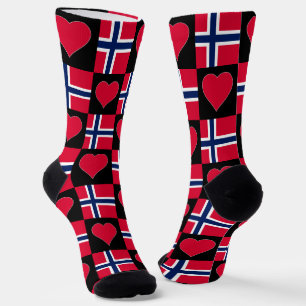 Norway Flag Heart Pattern Fun Norwegian Pride Socks