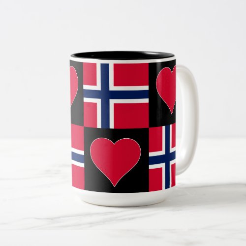 Norway Flag Heart Pattern Fun Patriotic Norwegian Two_Tone Coffee Mug