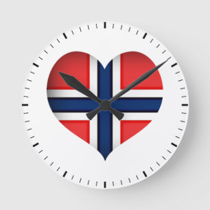Norway Flag Heart Round Clock