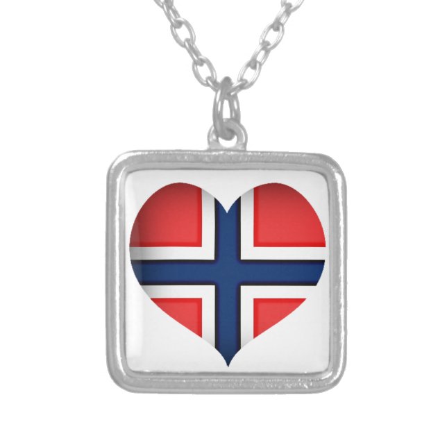 Norway Flag Heart Silver Plated Necklace (Front)