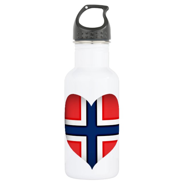 Norway Flag Heart Stainless Steel Water Bottle (Front)
