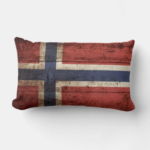 Norway Flag on Old Wood Grain Lumbar Pillow
