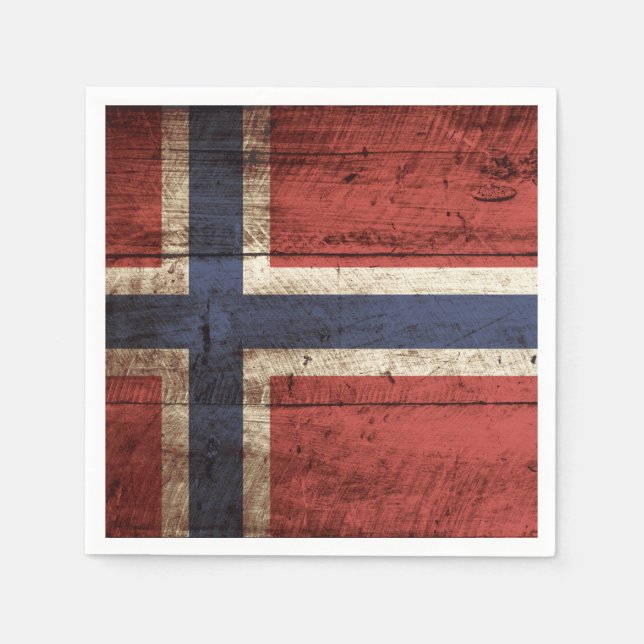 Norway Flag on Old Wood Grain Paper Napkins (Front)