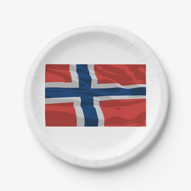 Norway Flag Red And Blue Paper Plates (Front)