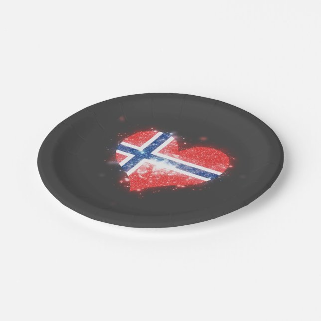 Norway Flag Shining Beautiful Paper Plates (Angled)