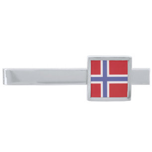Norway flag silver finish tie bar
