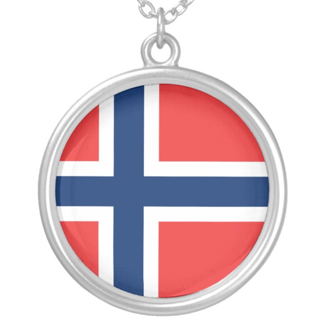 Norway Flag Silver Plated Necklace (Front)