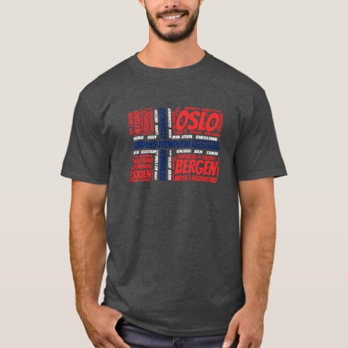Norway Flag with City Names Word Art T_Shirt