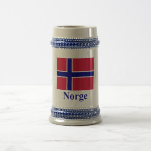 Norway Flag with Name in Norwegian Beer Stein