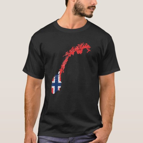 Norway flag with Scandinavian Norwegian map distre T_Shirt