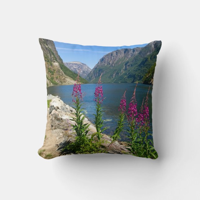 Norway Gudvangen Village Scene Throw Pillow (Front)
