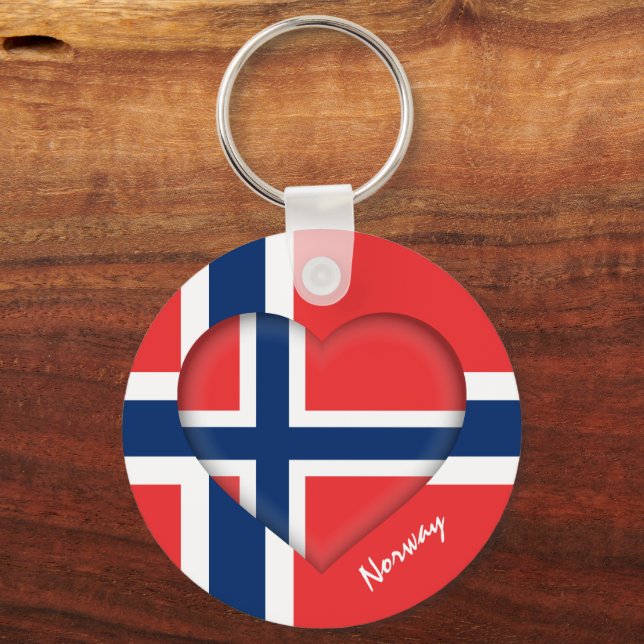 Norway & Heart, Norwegian Flag fashion / sport Keychain (Front)