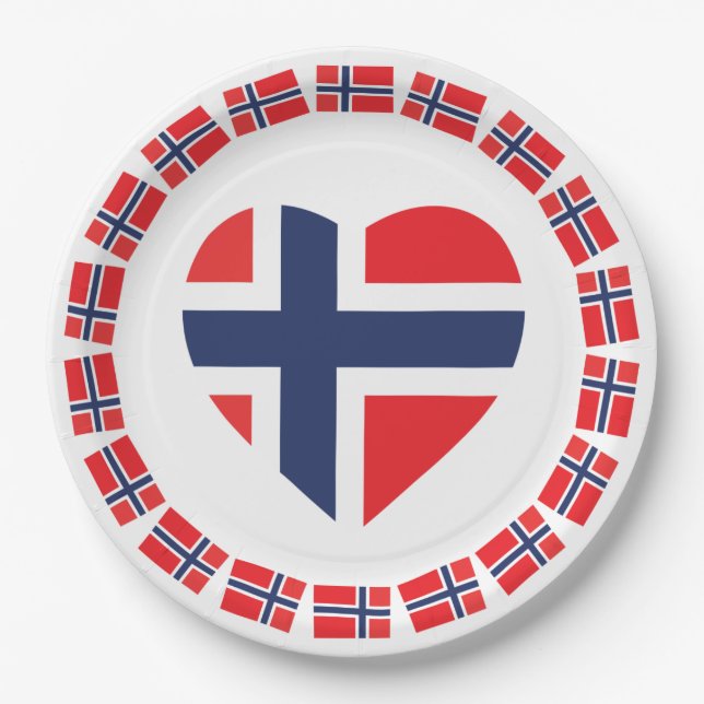 NORWAY HEART SHAPE FLAG PAPER PLATES (Front)