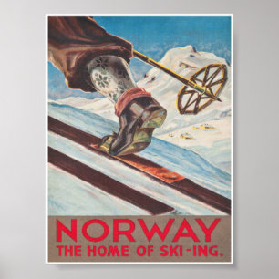 Norway Home of Skiing Vintage Ski Poster