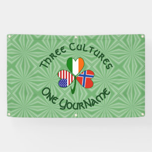 Norway Ireland USA Shamrock Flag Personalized Banner