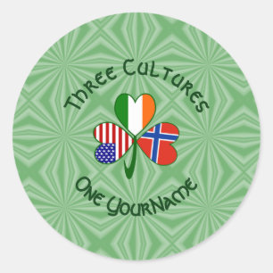 Norway Ireland USA Shamrock Flag Personalized Classic Round Sticker