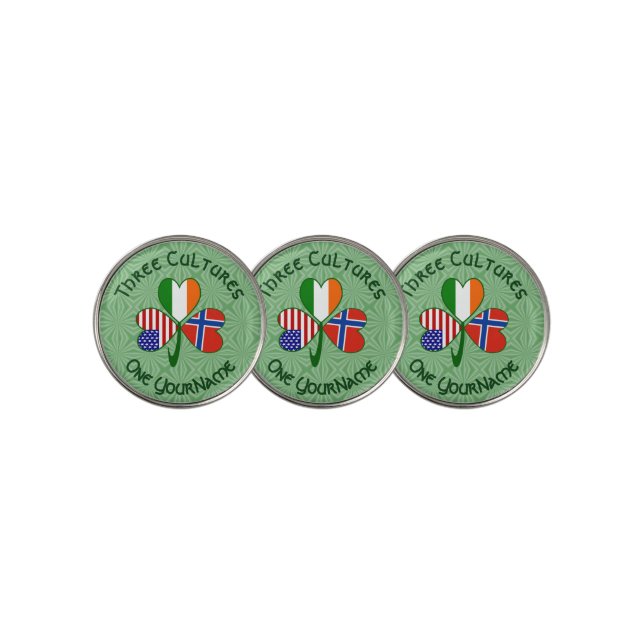 Norway Ireland USA Shamrock Flag Personalized  Golf Ball Marker (3 Up)