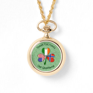 Norway Ireland USA Shamrock Flag Personalized Watch