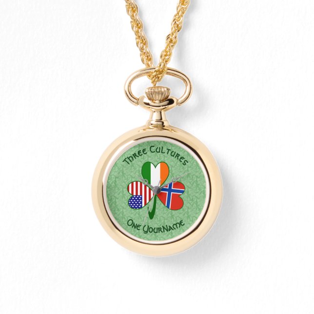 Norway Ireland USA Shamrock Flag Personalized  Watch (Front)