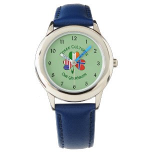 Norway Ireland USA Shamrock Flag Personalized  Watch