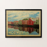 Norway Jigsaw Puzzle Vintage Travel<br><div class="desc">Norway design in Vintage Travel style featuring colorful houses on the water.</div>