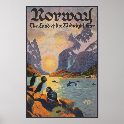 Norway Land of the Midnight Sun Vintage Poster