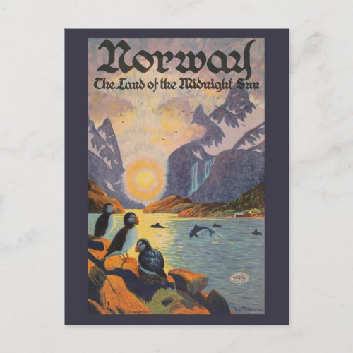 Norway Land of the Midnight Sun Vintage Poster Postcard