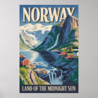 Norway Landscape Illustration Travel Art Vintage