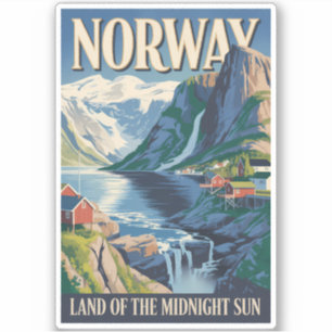 Norway Landscape Illustration Travel Art Vintage Sticker