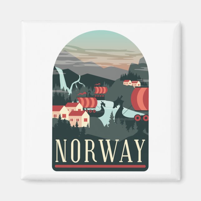 Norway Landscape Vintage Travel Magnet (Front)