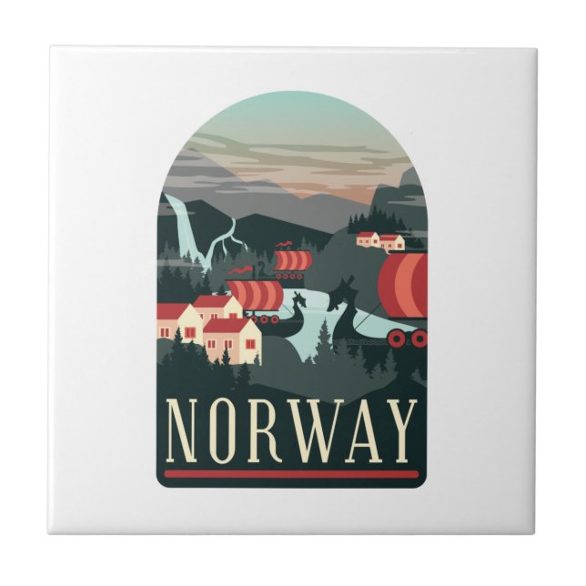 Norway Landscape Vintage Travel Postcard Ceramic Tile (Front)