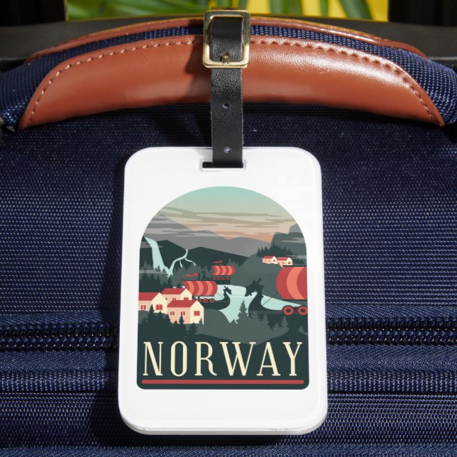 Norway Landscape Vintage Travel Postcard Luggage Tag (Front Insitu 2)