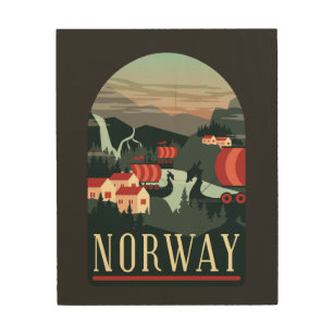 Norway Landscape Vintage  Wood Wall Art