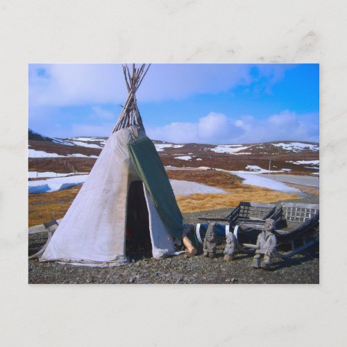 Norway Lapland Sami settlement tent sleigh Postcard