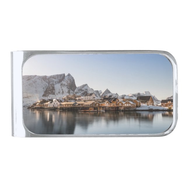 Norway Lofoten Islands Silver Finish Money Clip (Front)