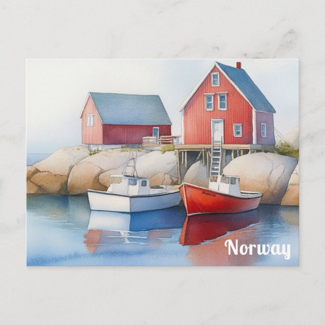 Norway Lofoten Islands Watercolor Norwegian Travel Postcard (Front)