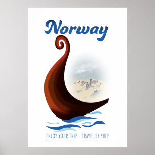 Norway long boat travel poster