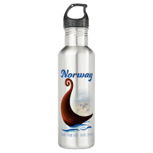 Norway long boat travel poster stainless steel water bottle