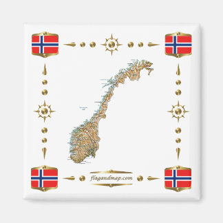 Norway Map + Flags Magnet