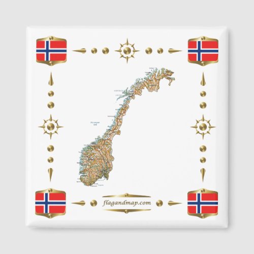 Norway Map  Flags Magnet