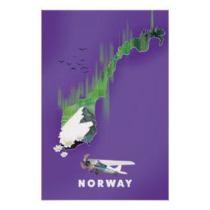 Norway Map Illustrated print poster.
