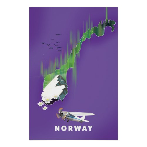 Norway Map Illustrated print poster