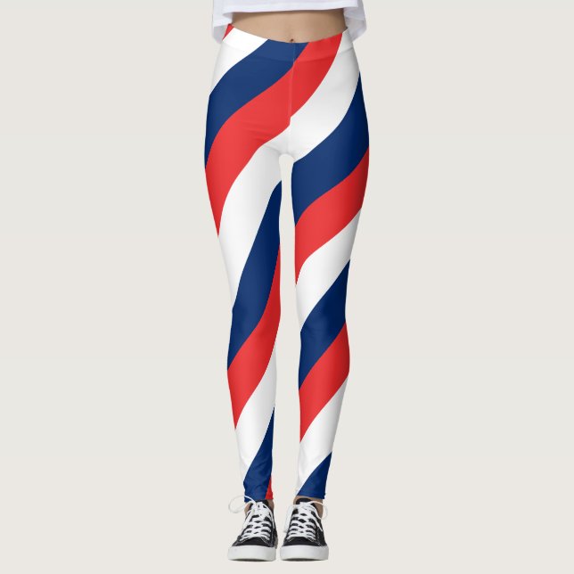 Norway National Flag Colors Diagonal Striped Leggings (Front)