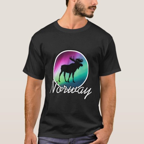 Norway Northern Lights Norwegian Moose Aurora Bore T_Shirt