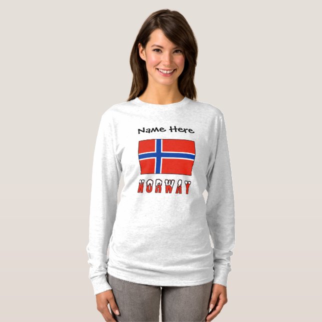 Norway Norwegian Flag Black Personalization  T-Shirt (Front Full)