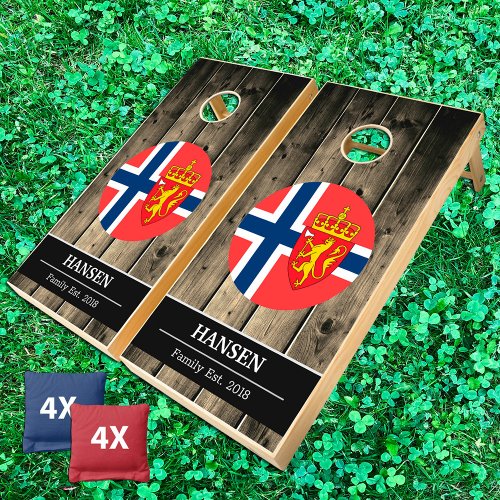 Norway  Norwegian Flag Rustic Wood  Family fun Cornhole Set