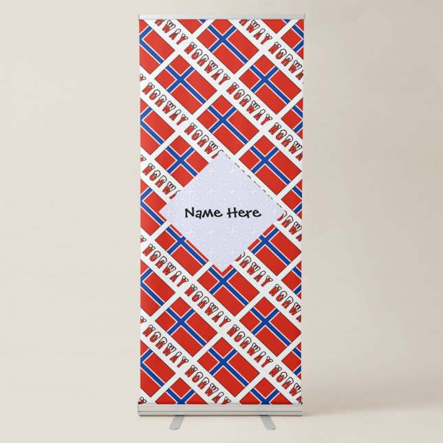 Norway Norwegian Flag Tiled Personalized Name  Retractable Banner (Front)