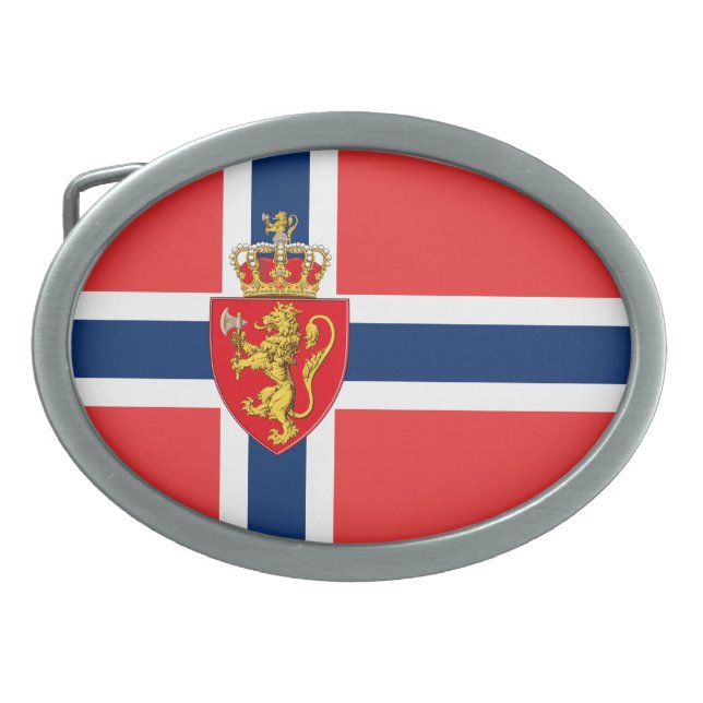 Norway, Norwegian flag, with coat of arms/blue Belt Buckle (Front)