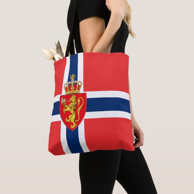 Norway, Norwegian flag, with coat of arms/blue Tote Bag (Close Up)